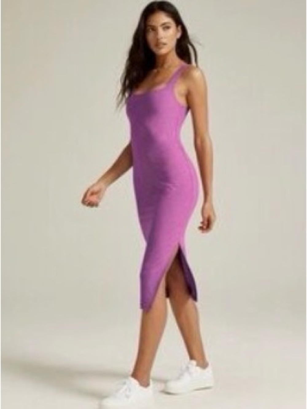 Beyond Yoga Spacedye Inspire Sunset Violet Heather Stretch Sporty Midi Dress L